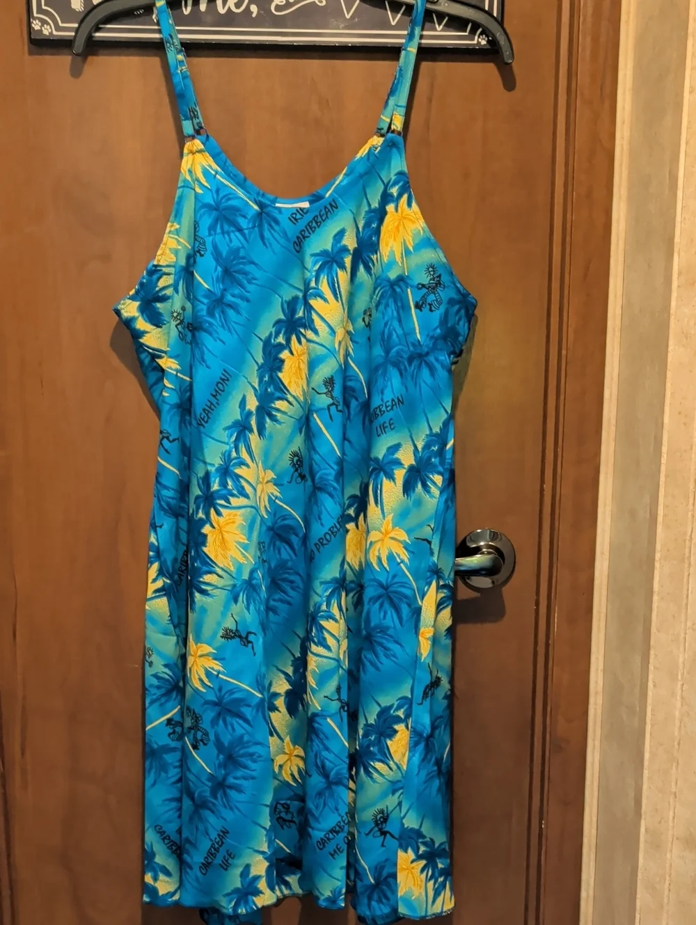 Tropical Palm Print Midi Dress in Blue and Yellow